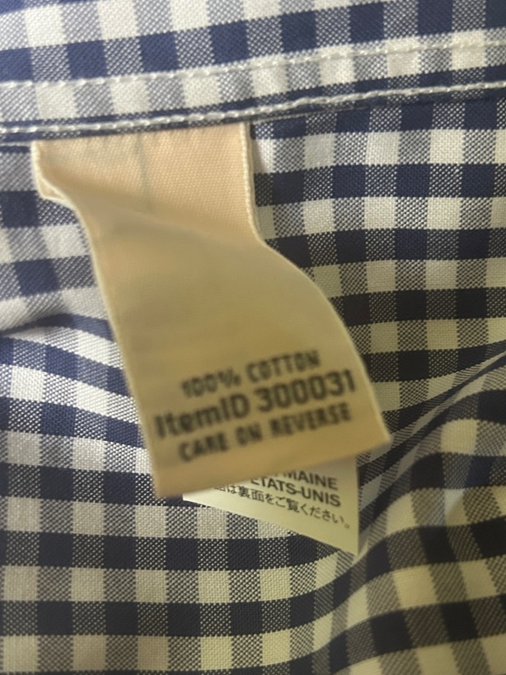 L.L. Bean Women’s 100% Cotton Wrinkle Free Navy White Gingham Shirt Large - Picture 4 of 5
